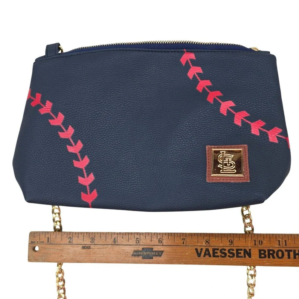 St. Louis Cardinals Crossbody Bag Womens Navy Red Baseball Stitch Gold Chain MLB